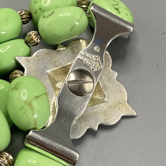 Western Green Stone Stretch Bracelet Trigg Leather Silver Hardware Southwest‎ - Picture 7 of 7